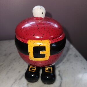 Santa Claus Pants Sugar Bowl with Lid  Christmas Ceramic Speckled Jar